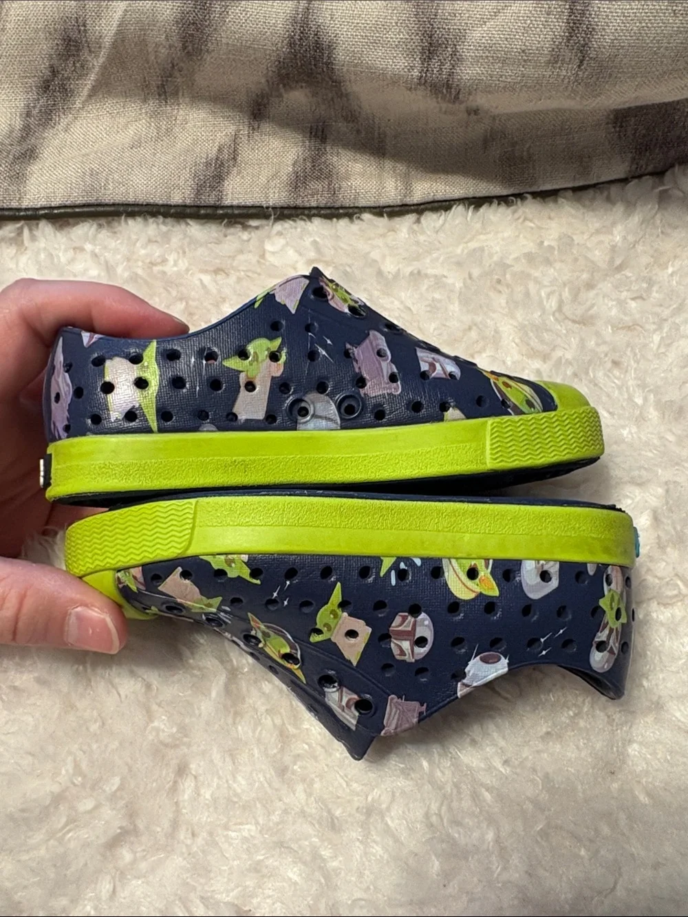 Native Grogu Navy and Lime Green Slip on Shoes C7 Toddler 7